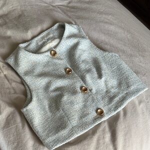 Stylish Tweed Vest with Gold Buttons